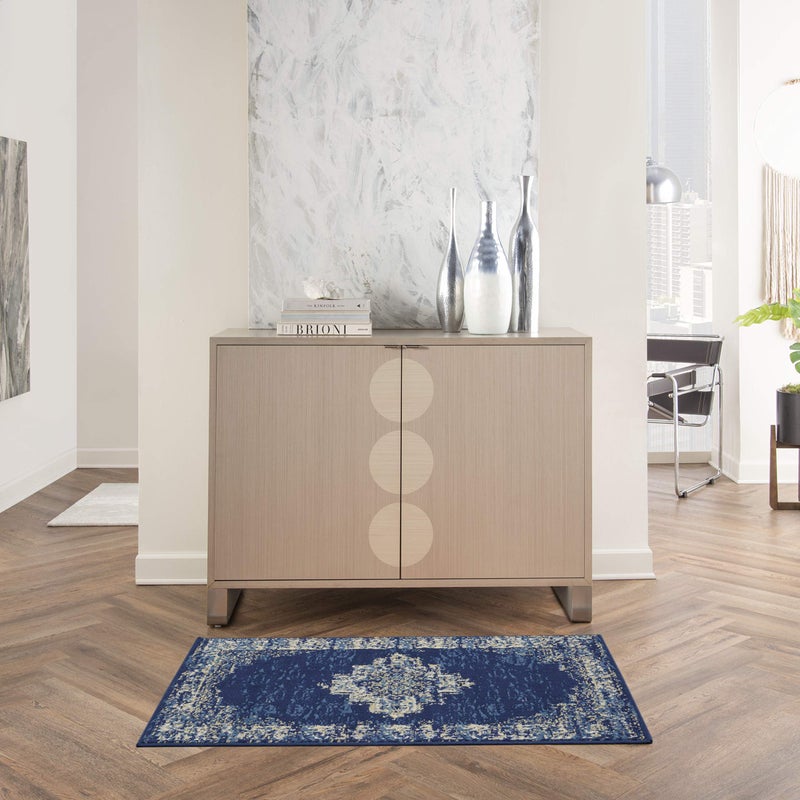 Nourison Home Grafix Traditional Navy Blue 2' x 4' Area-Rug, Easy Clean, Non Shedding, Bed Room, Living Room, Dining Room, Kitchen (2x4) - Image 1